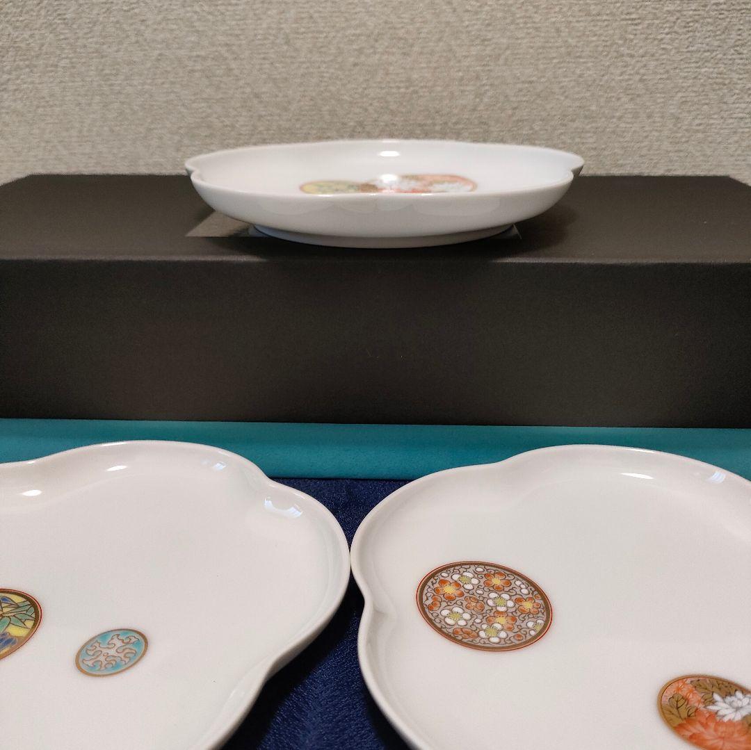 《未使用》深川製磁 寿赤絵 梅型銘々皿揃 5枚セット