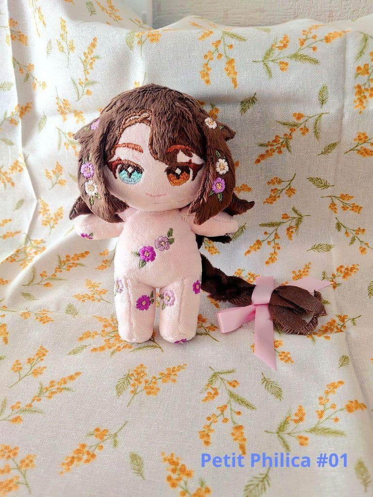 K*C様 自作ぬい15cm　おさげブラウン花刺繍