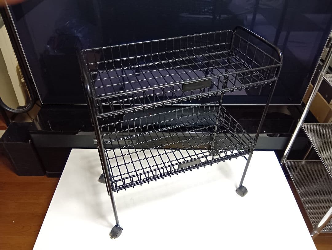 レア　1980's　ポストモダン　ブラック　ワイヤー　ワゴン　ラック　業務什器