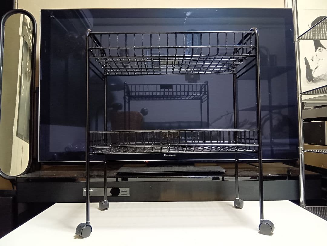 レア　1980's　ポストモダン　ブラック　ワイヤー　ワゴン　ラック　業務什器