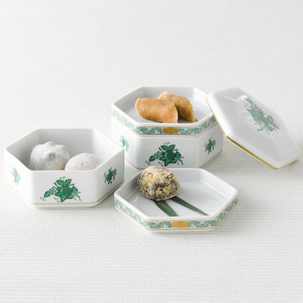 ヘレンド　アポニーグリーン　重箱（二段）