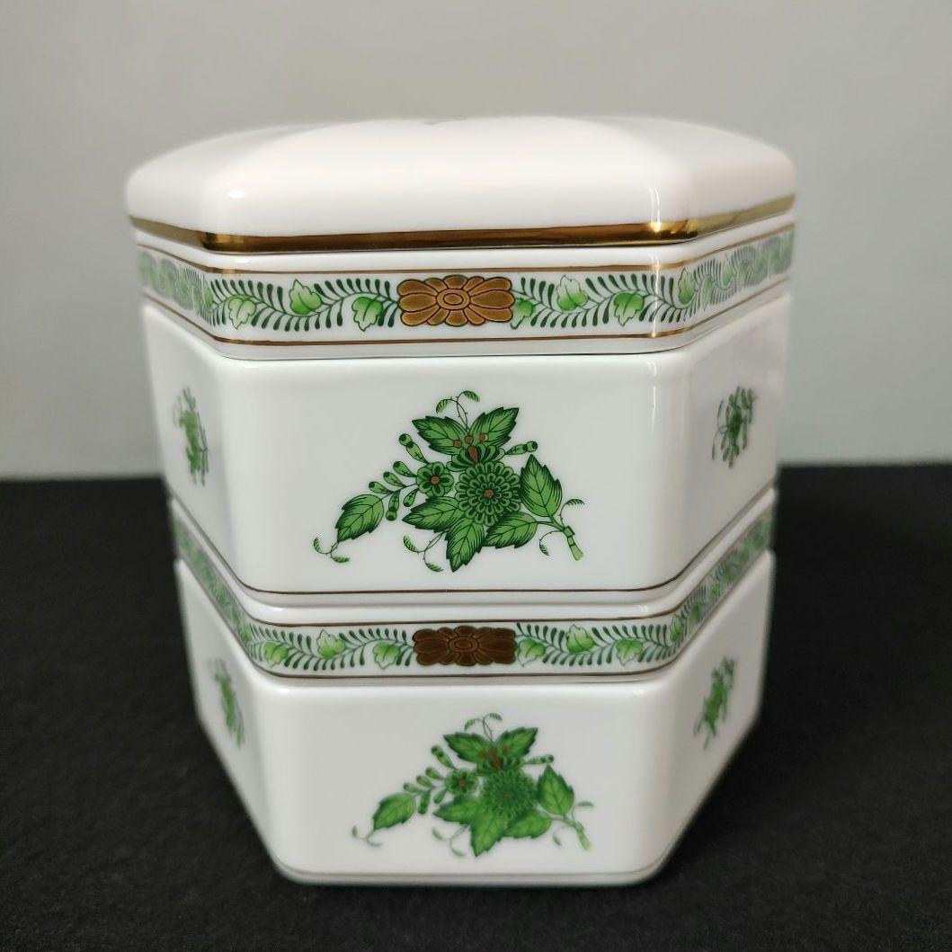 ヘレンド　アポニーグリーン　重箱（二段）