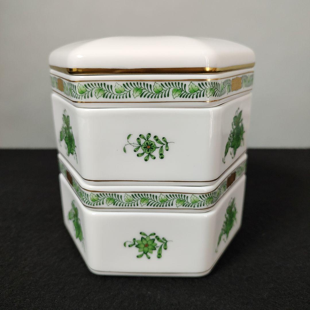 ヘレンド　アポニーグリーン　重箱（二段）