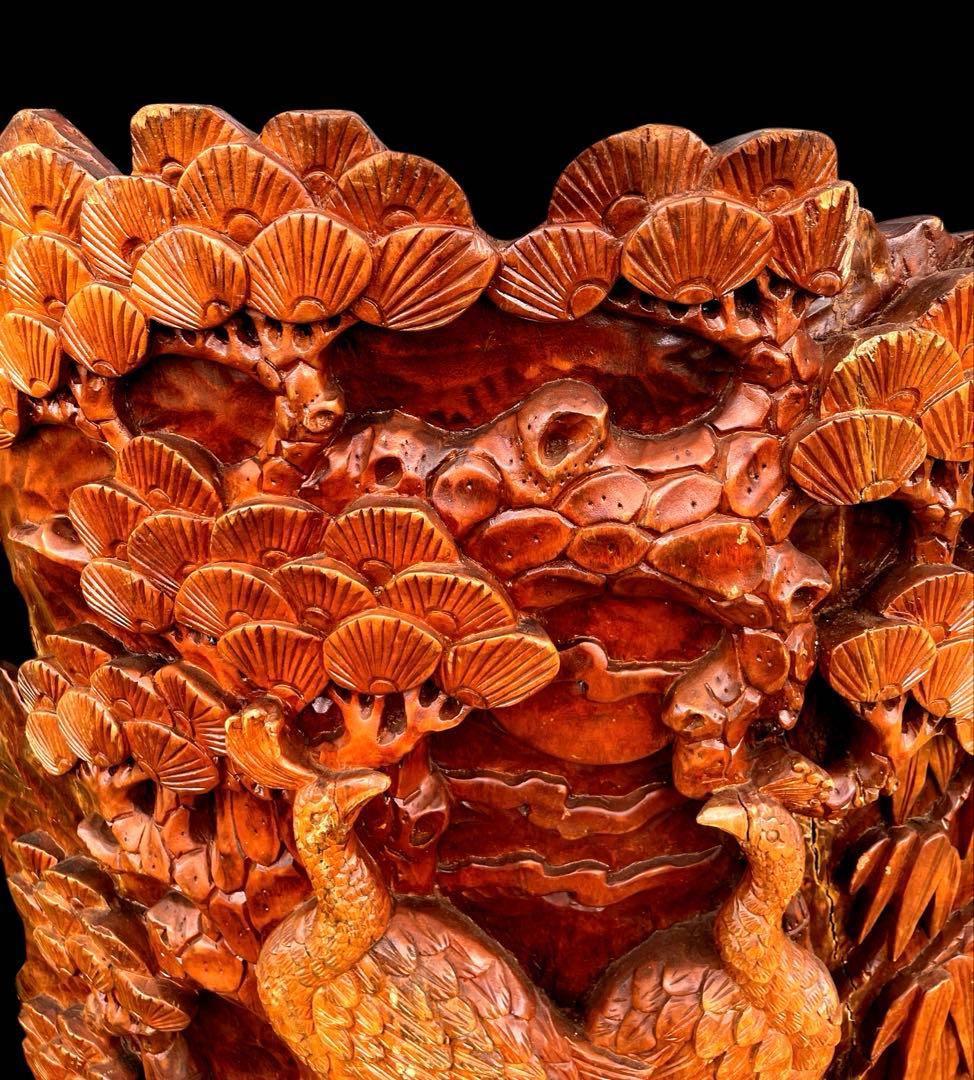 超大型★一刀彫★孔雀★天然木衝立★アンティーク★骨董★重量物★木彫り細工★希少品