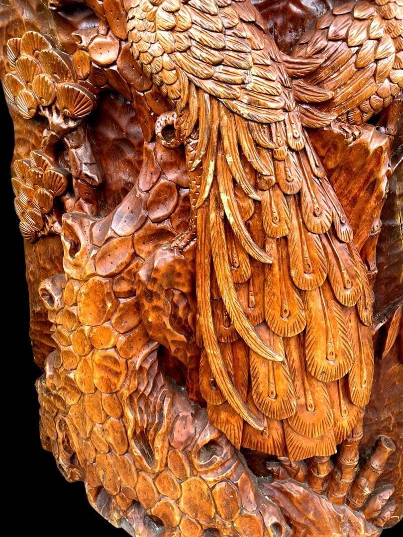 超大型★一刀彫★孔雀★天然木衝立★アンティーク★骨董★重量物★木彫り細工★希少品