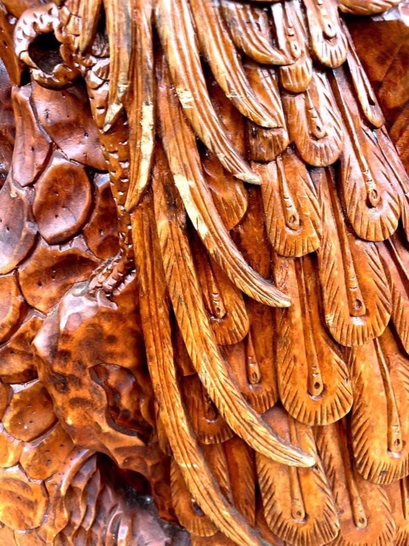 超大型★一刀彫★孔雀★天然木衝立★アンティーク★骨董★重量物★木彫り細工★希少品