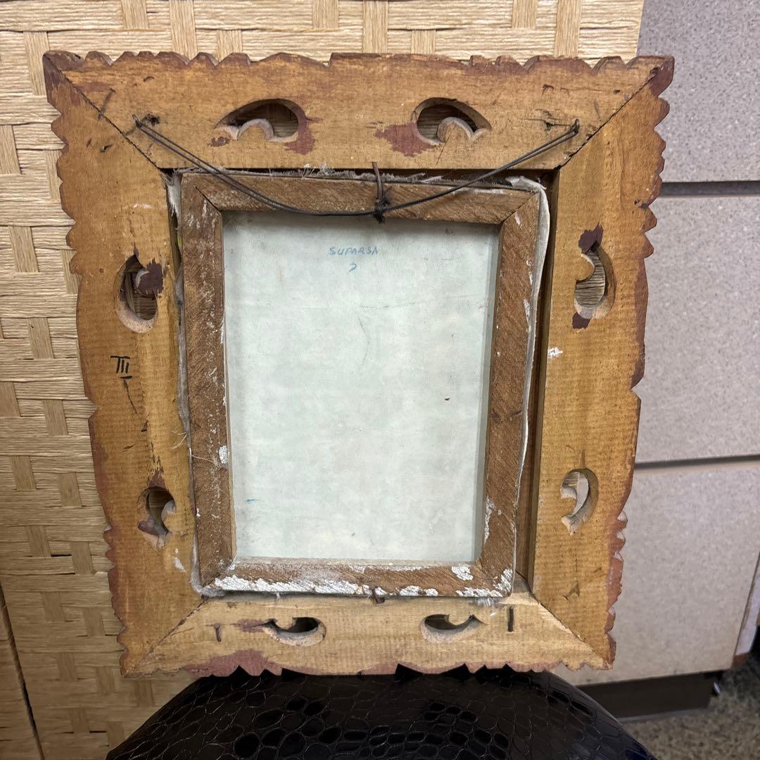 バリ島絵画　手描き農作業風景画 木製フレーム付き