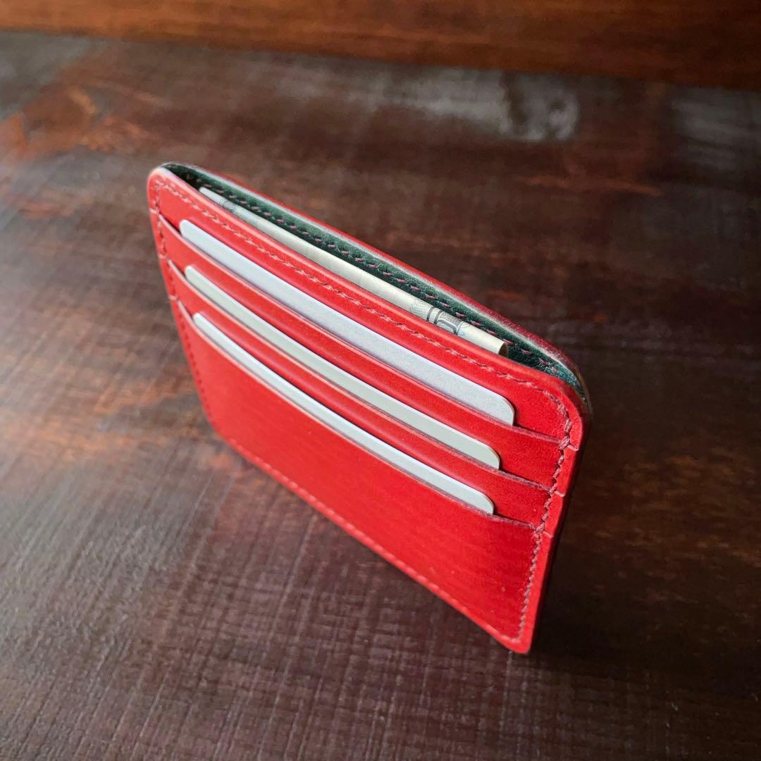 〈小銭 ＆ カード〉ミニマルレザーウォレット（レッド）シンプル財布