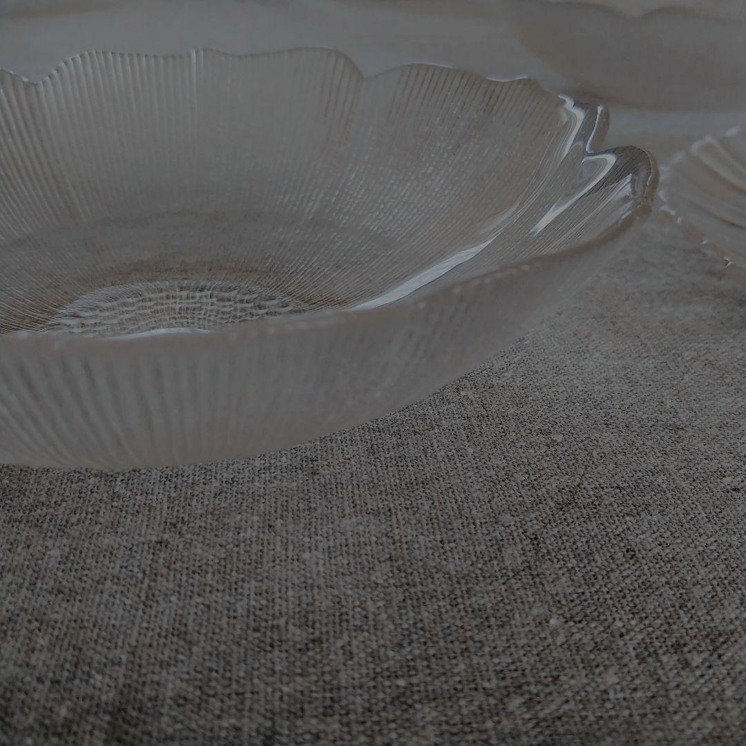 フランス ヴィンテージ アンティーク ガラスボウル プレート 4枚セット 花リム