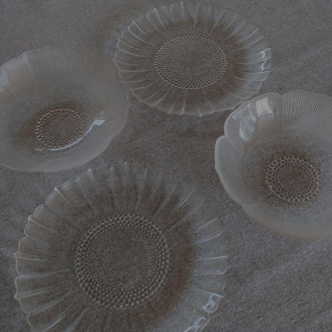 フランス ヴィンテージ アンティーク ガラスボウル プレート 4枚セット 花リム