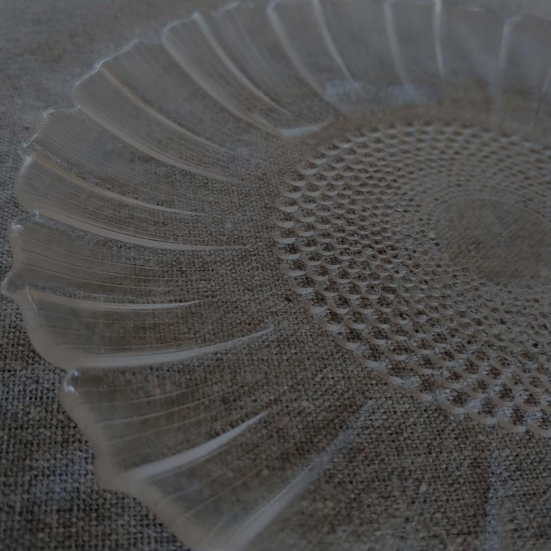 フランス ヴィンテージ アンティーク ガラスボウル プレート 4枚セット 花リム