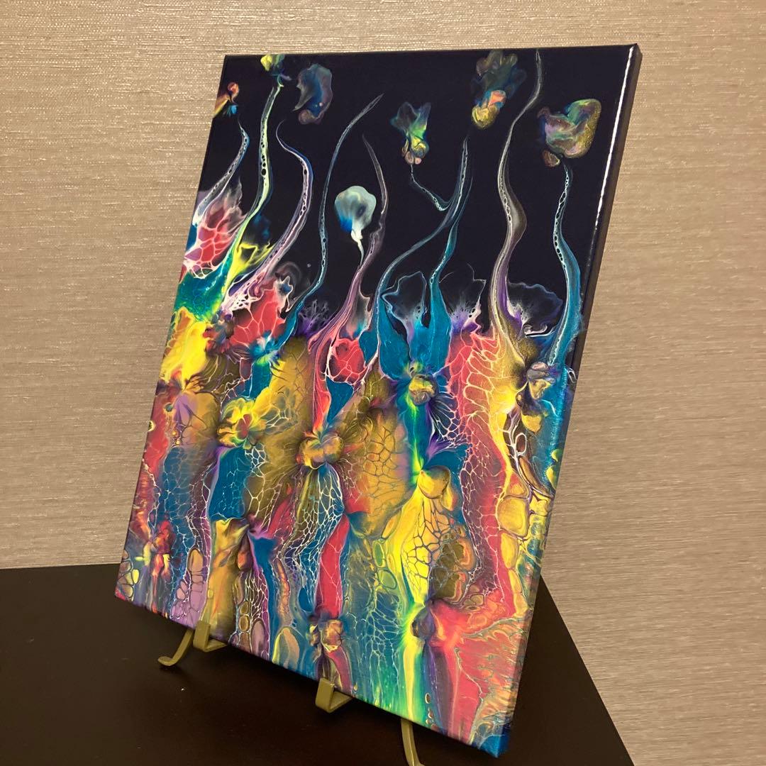 送料込み アクリルペイントアート 原画 ラメ カラフル