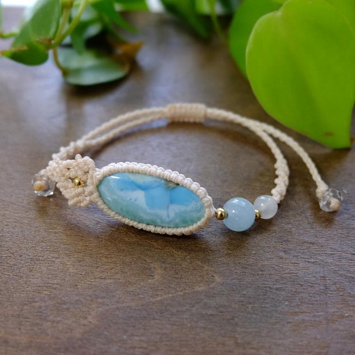 ラリマー（ドミニカ産）・アクアマリン 3月誕生石マクラメブレスレット 3841