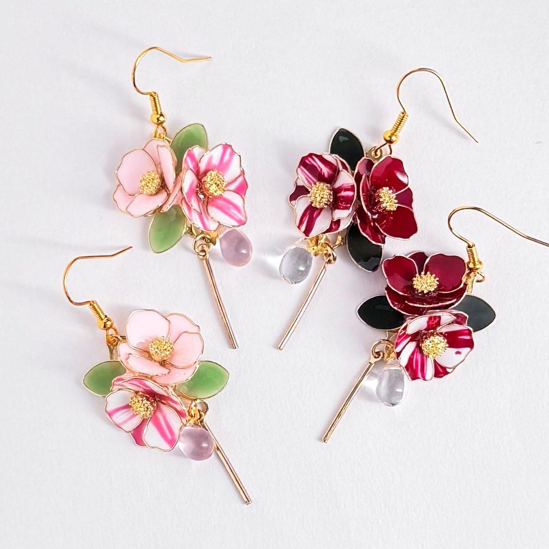 咲きこぼれ桜ボリュームピアス／イヤリング　ディップアート　華やか　大ぶり　和風