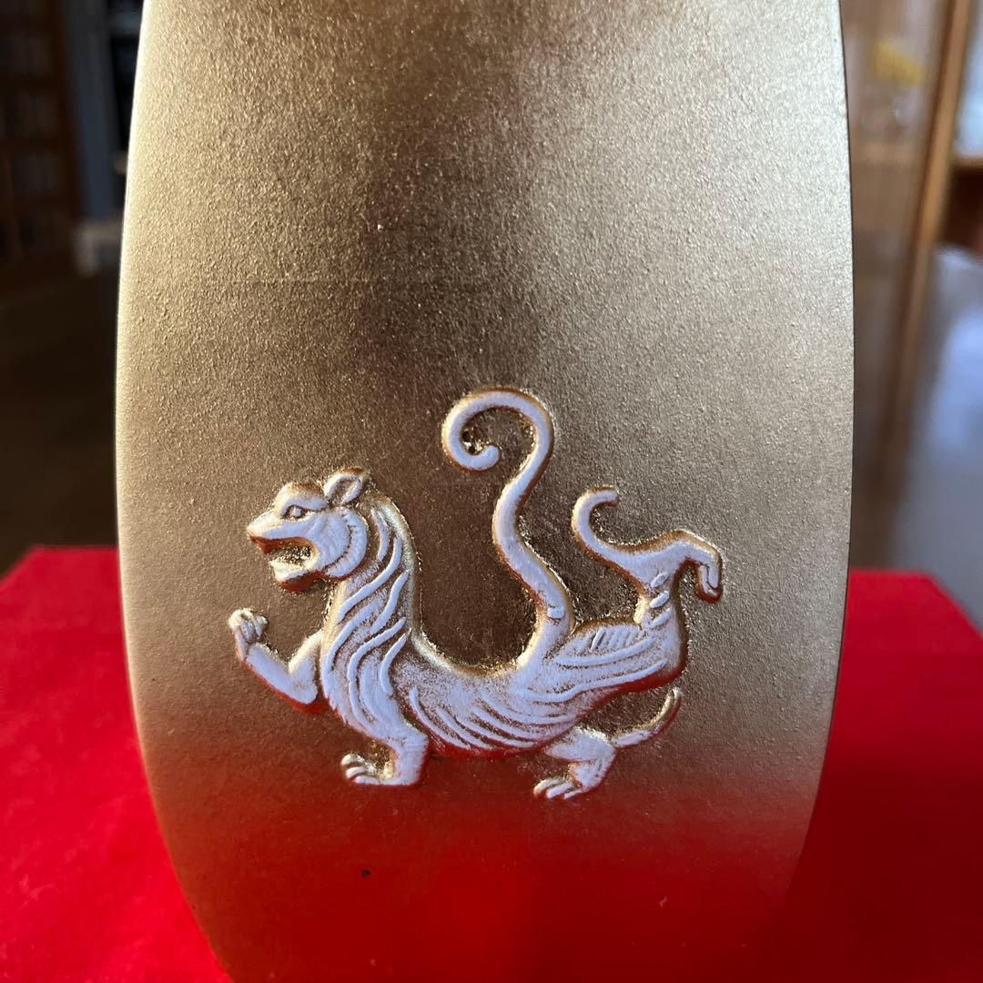 【風水ー四神獣花器】 金箔　鬼門除　台座　陰陽道 方位学　解説書付　希少品