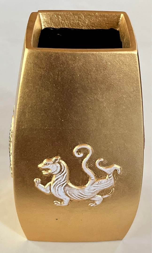 【風水ー四神獣花器】 金箔　鬼門除　台座　陰陽道 方位学　解説書付　希少品