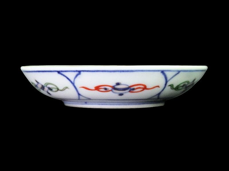 大聖寺伊万里　染錦　割絵　菊に笹の図　４寸皿　５枚　1592AS-DAc