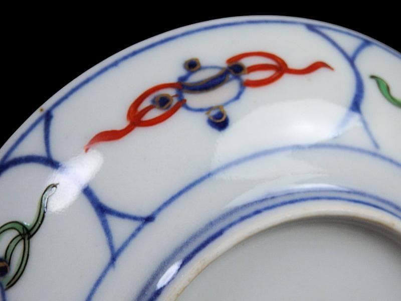 大聖寺伊万里　染錦　割絵　菊に笹の図　４寸皿　５枚　1592AS-DAc