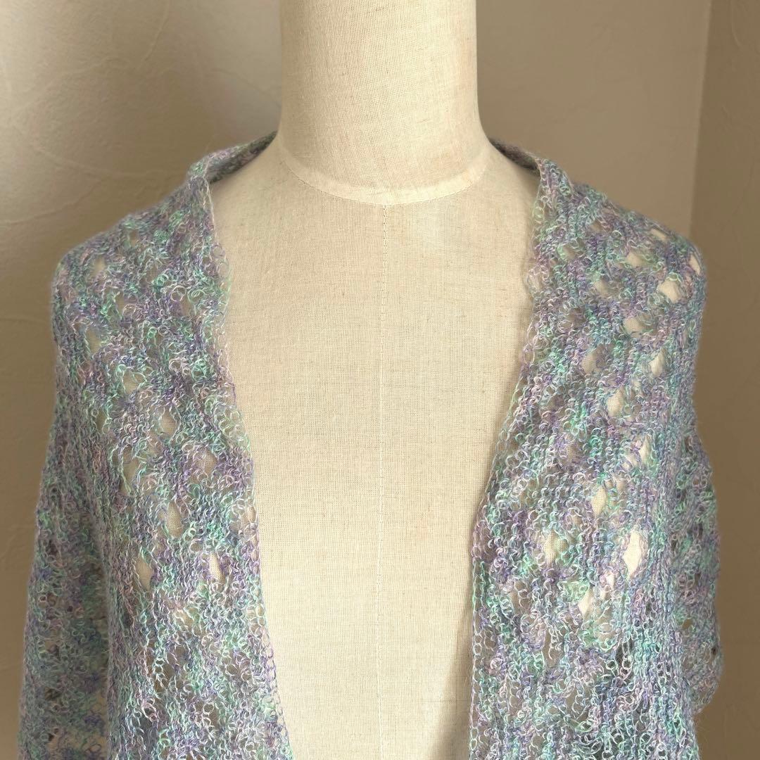 春ストール　ハンドメイド　モヘア・絹　グラデーション　180cm×32cm