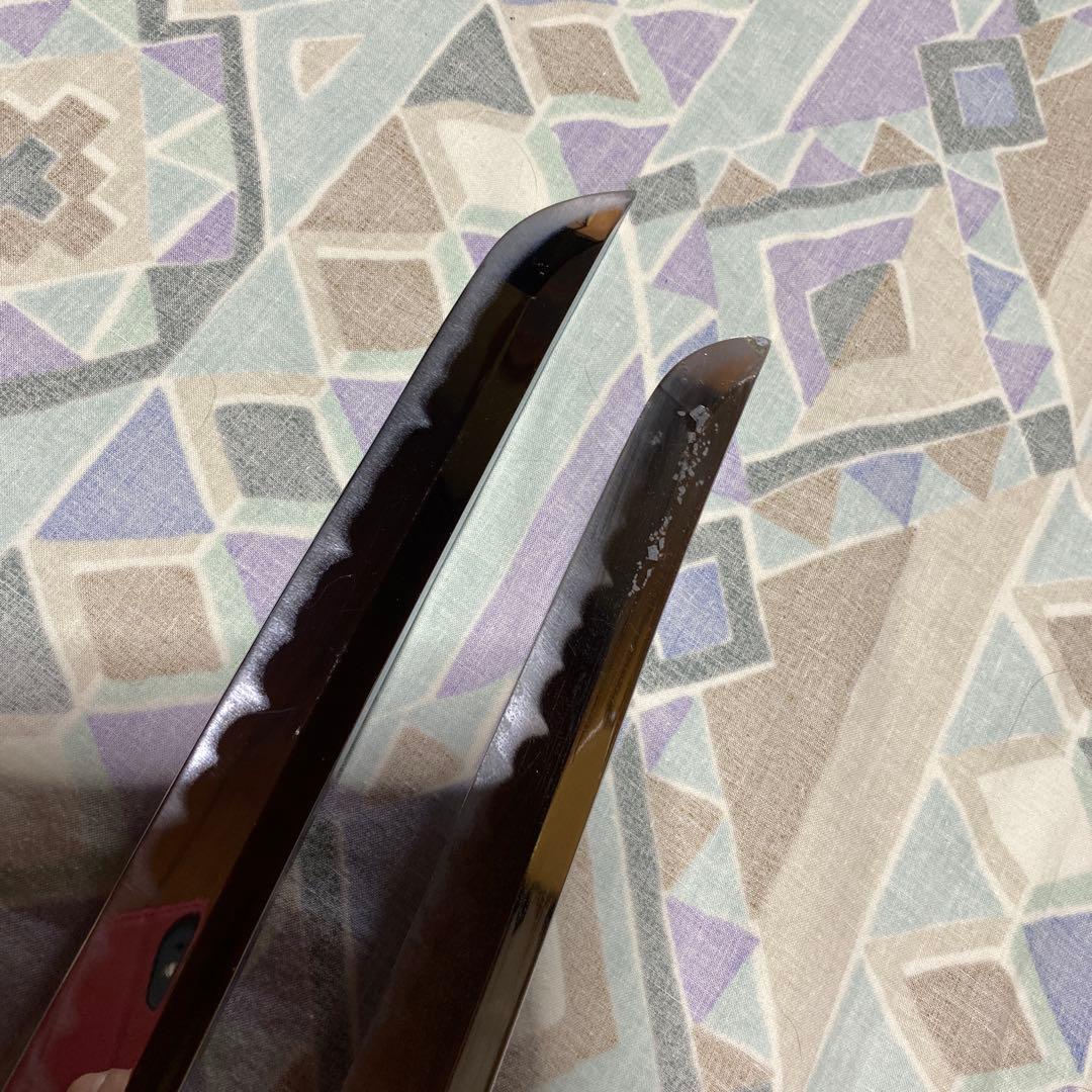 激安模造刀大小2本 金茶柄 竹笹図楕円鍔