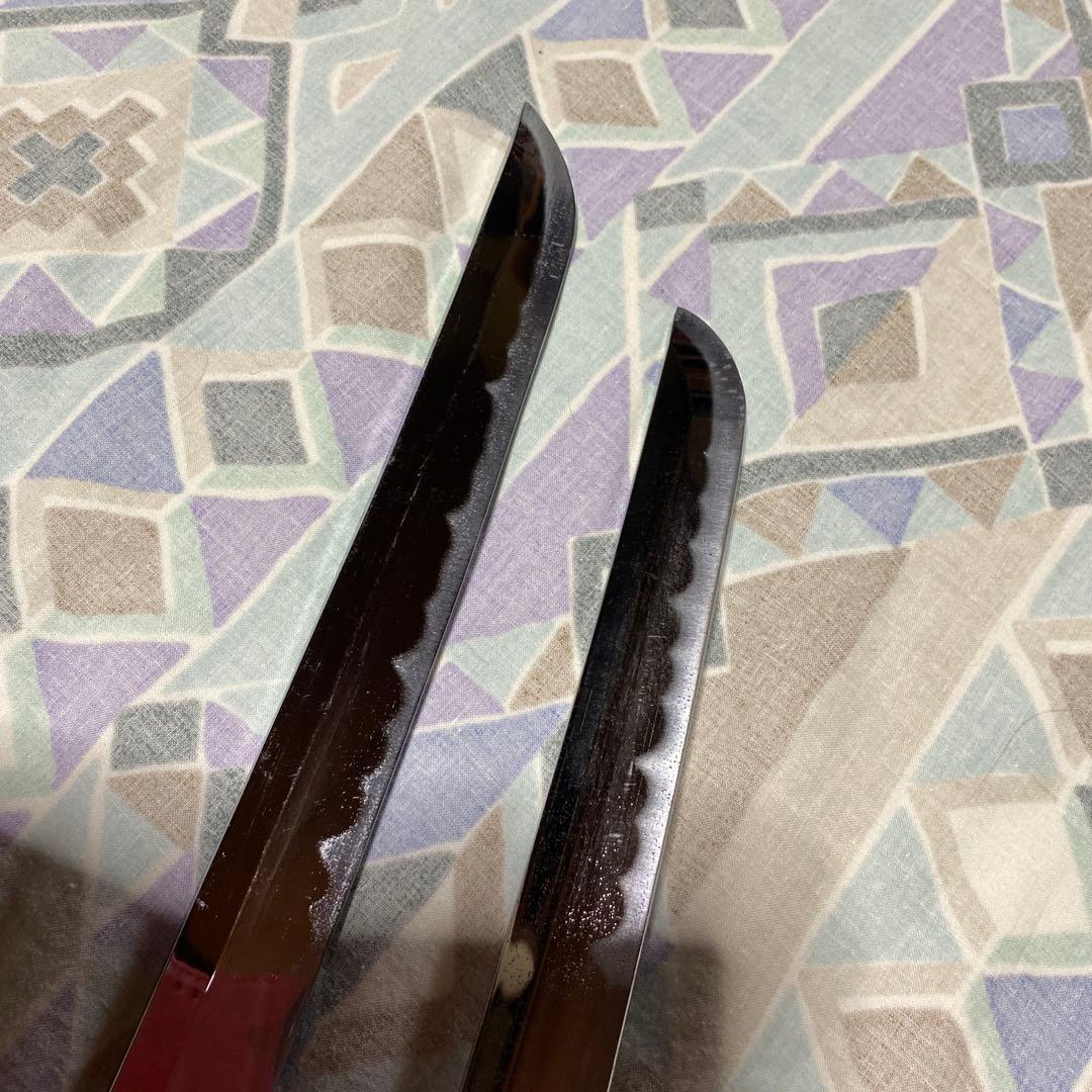 激安模造刀大小2本 金茶柄 竹笹図楕円鍔