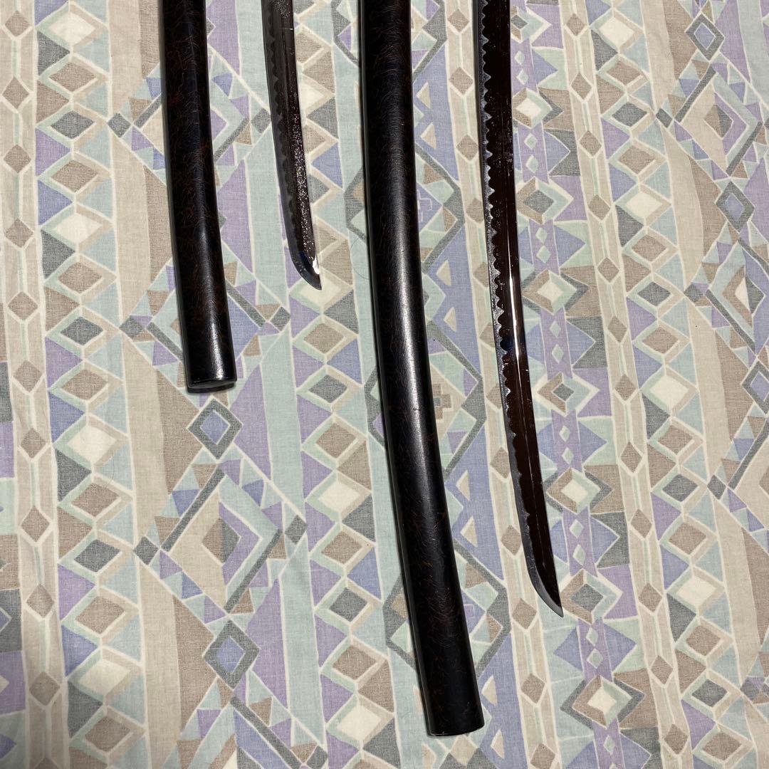 激安模造刀大小2本 金茶柄 竹笹図楕円鍔