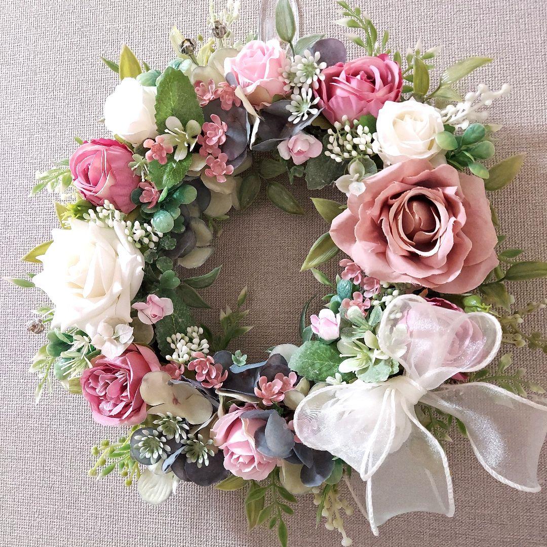 フラワーリース 春の足音12 咲き誇る花たち 玄関リース 造花