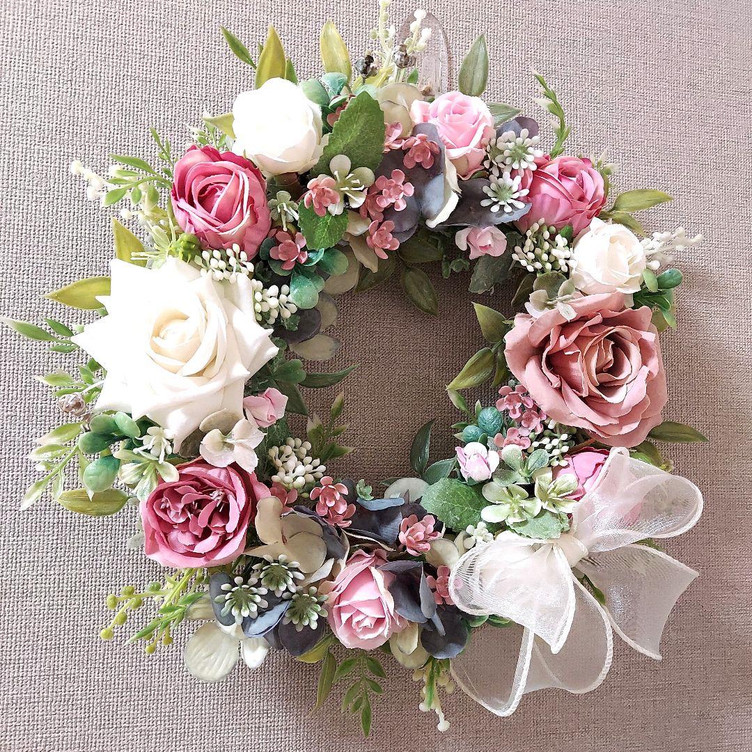 フラワーリース 春の足音12 咲き誇る花たち 玄関リース 造花