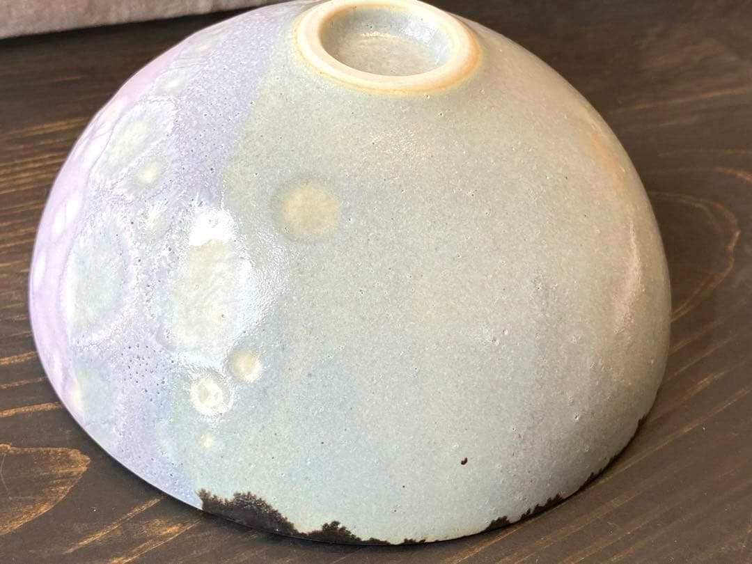 竹村良訓　かわいいパープルグリーンボウル　一点もの　紫　鉢　飯碗　作家もの