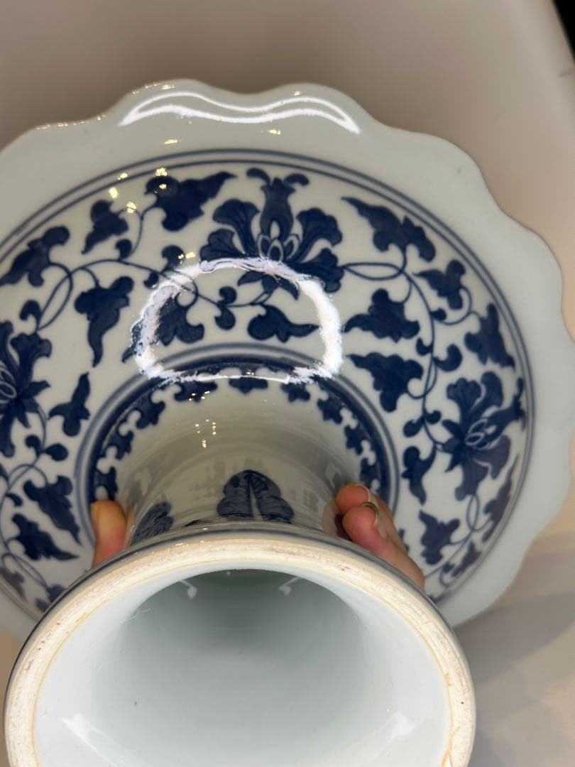 大清乾隆年製 青花 高台果実器 皿 果実文 石榴・葡萄文 中国古陶磁 観賞 収蔵