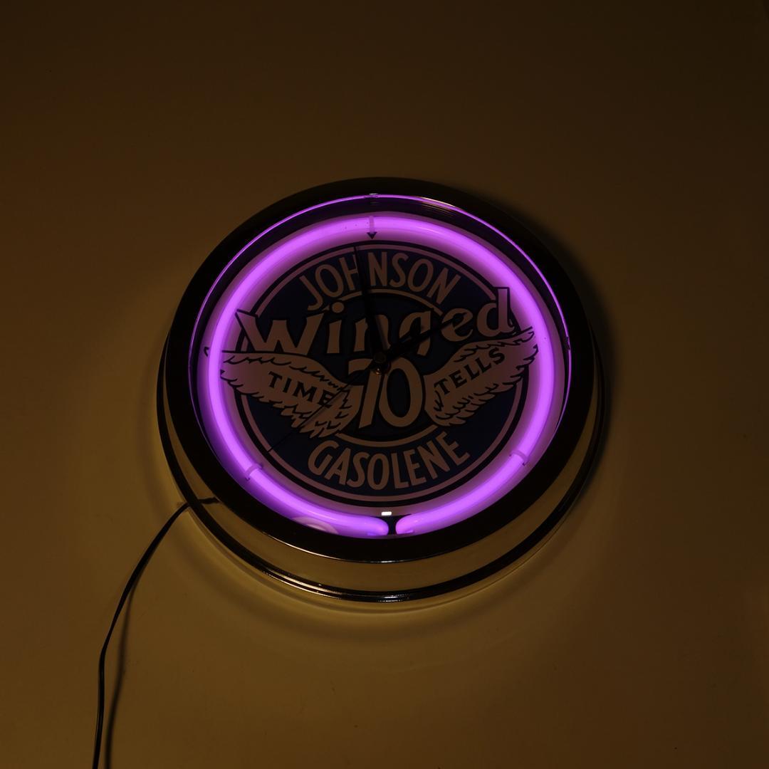 アメリカンネオンクロック JOHNSON GASOLENE 掛け時計