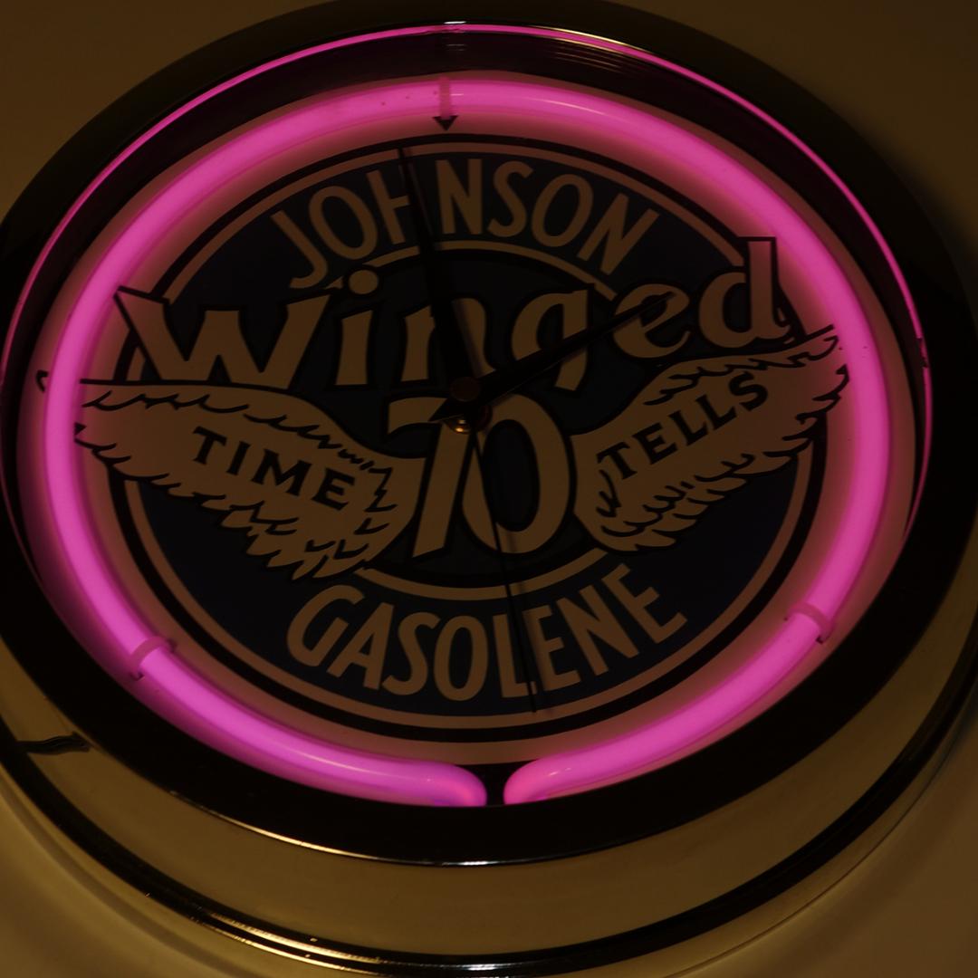 アメリカンネオンクロック JOHNSON GASOLENE 掛け時計