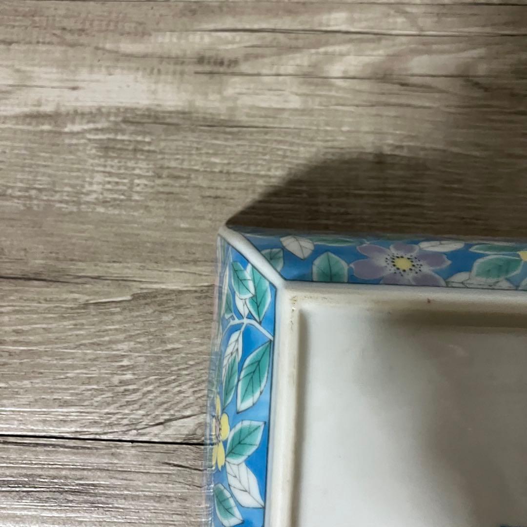 D-4 【庫山窯】和皿 スクエア ボウル 花柄 伝統工芸 色絵 盛鉢 金彩