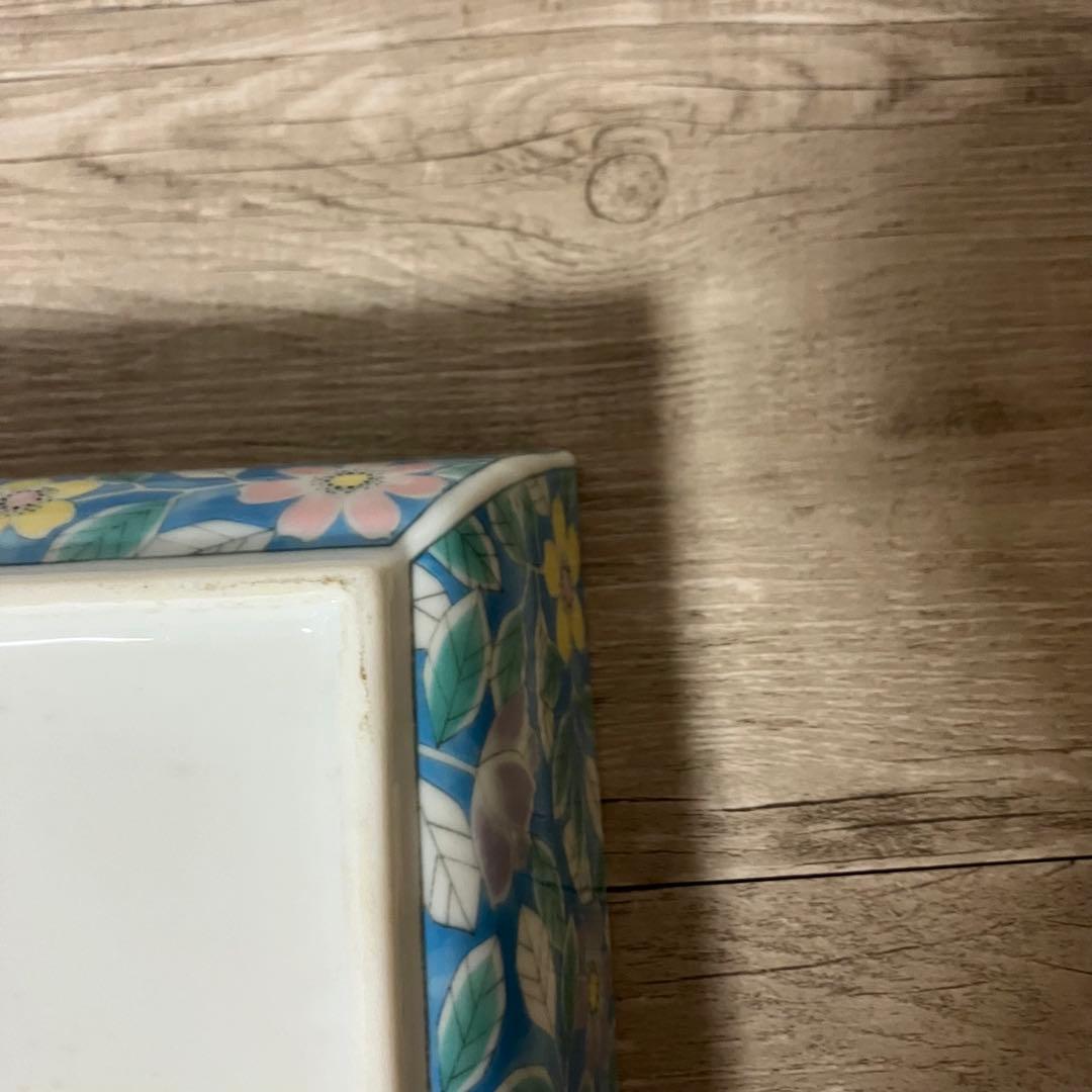 D-4 【庫山窯】和皿 スクエア ボウル 花柄 伝統工芸 色絵 盛鉢 金彩