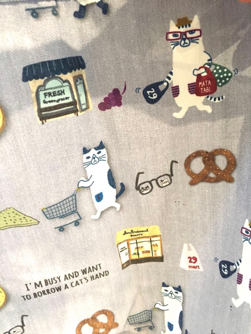 保育士　割烹着　猫柄　ネコまるけ　ラグラン　かわいい　クスグル　ねこ　リブ