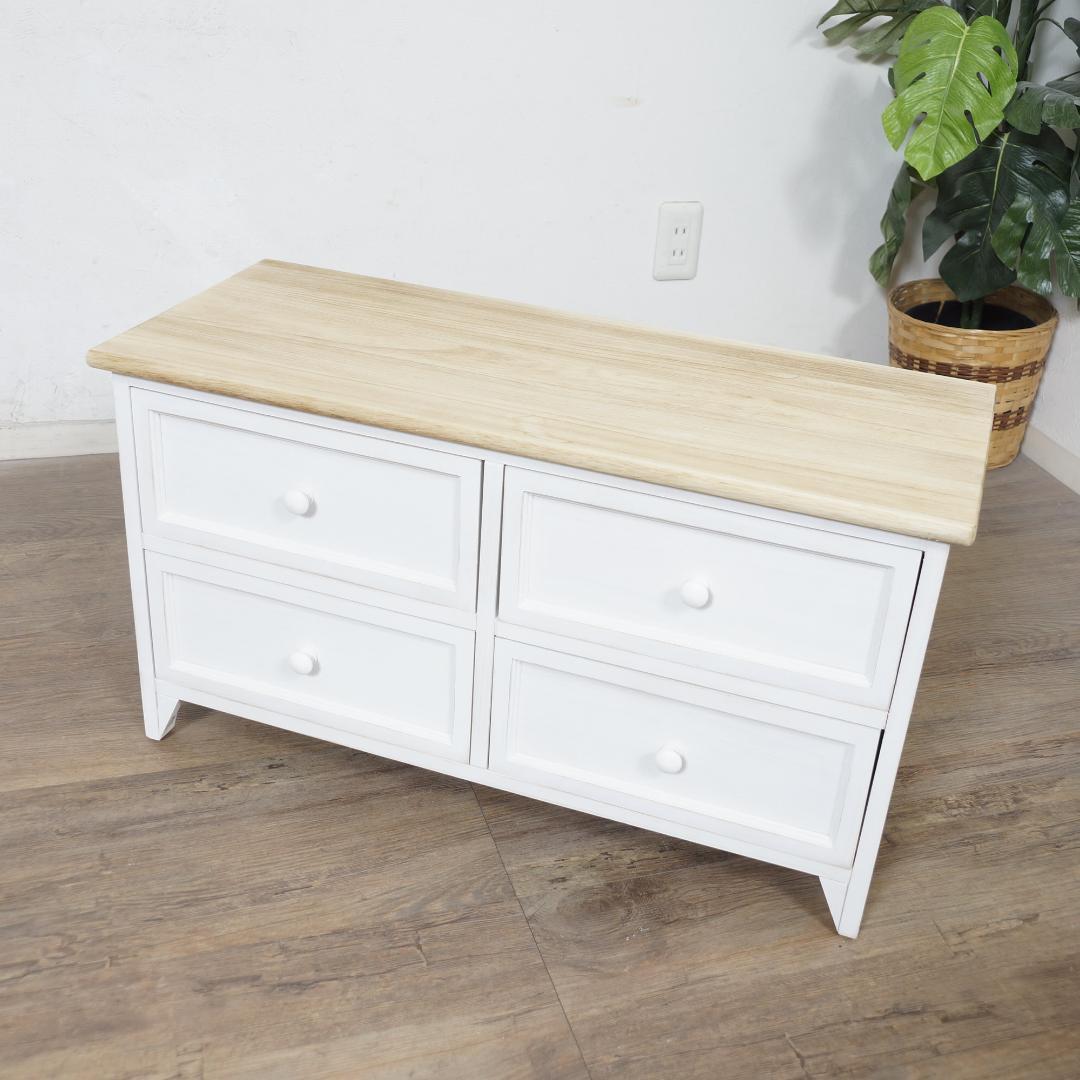 【新品】フレンチカントリー　ホワイトチェスト　シャビー仕上げ　アウトレット