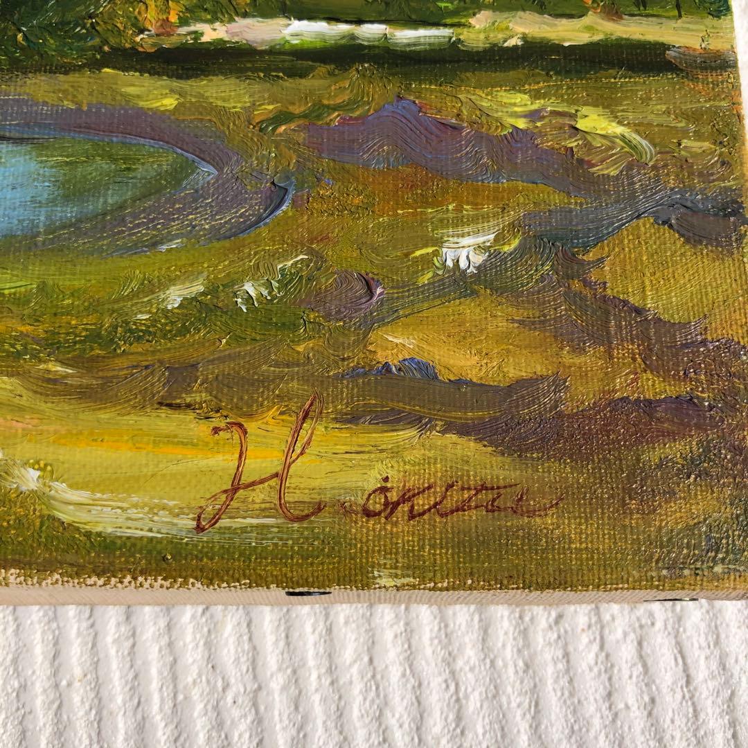 風景油彩画 アンティーク な油絵金色フレーム付きビンテージ　日額ニチガク　額縁