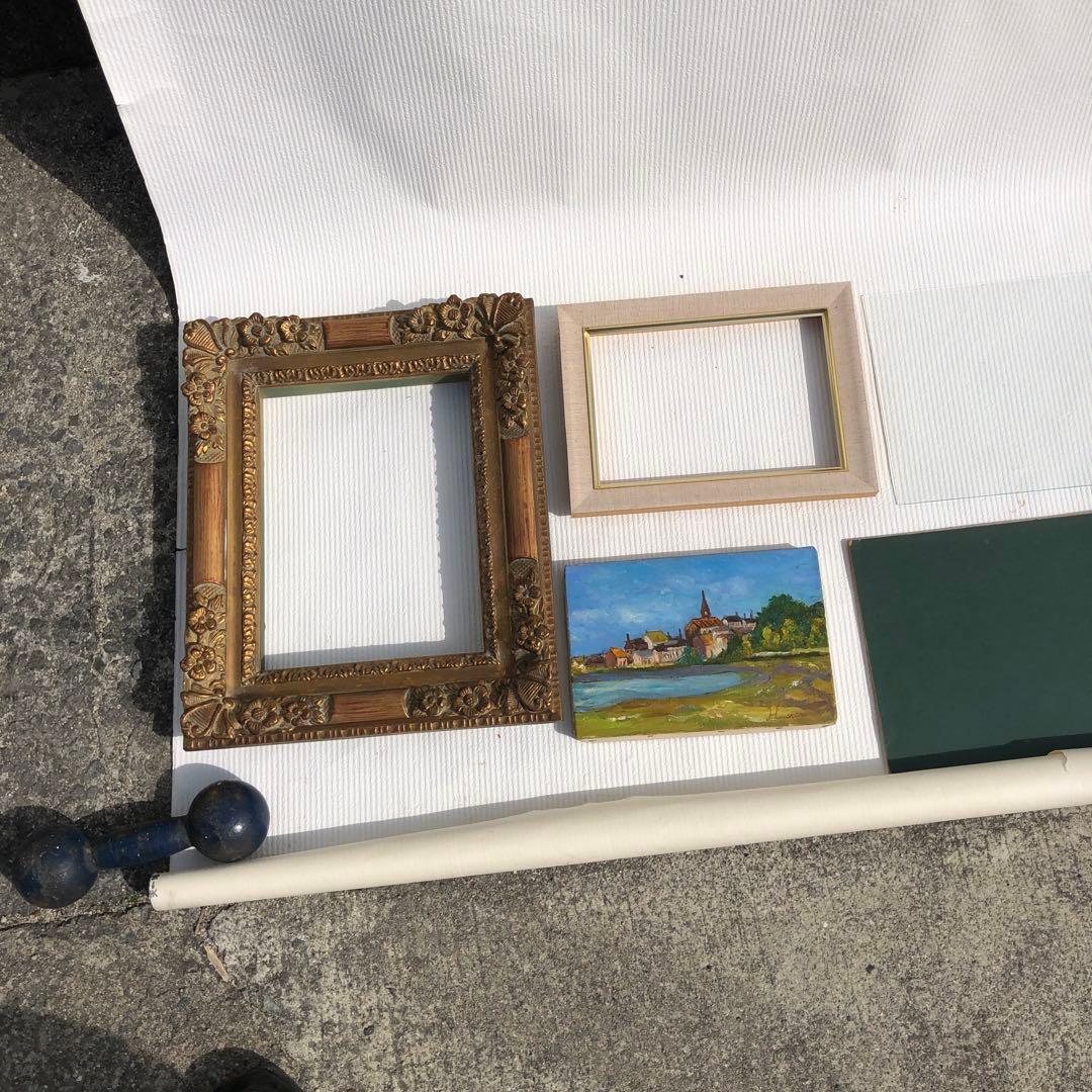 風景油彩画 アンティーク な油絵金色フレーム付きビンテージ　日額ニチガク　額縁