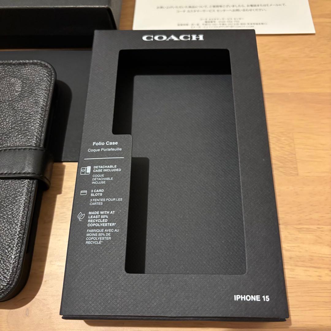 COACH　ブラック　手帳型ケース　iPhone15 アイフォン15