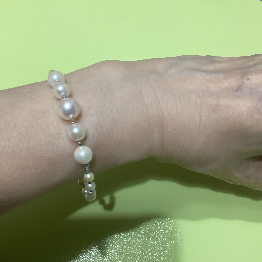 18金ホワイトゴールド　パール　ブレスレット　バングル