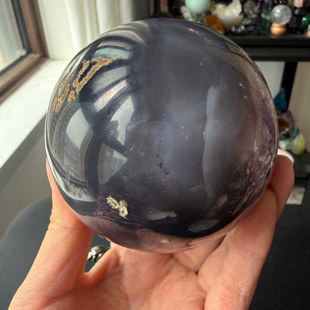 天然石カルサイト共生アメジストの笑い口　置物　NO.031116