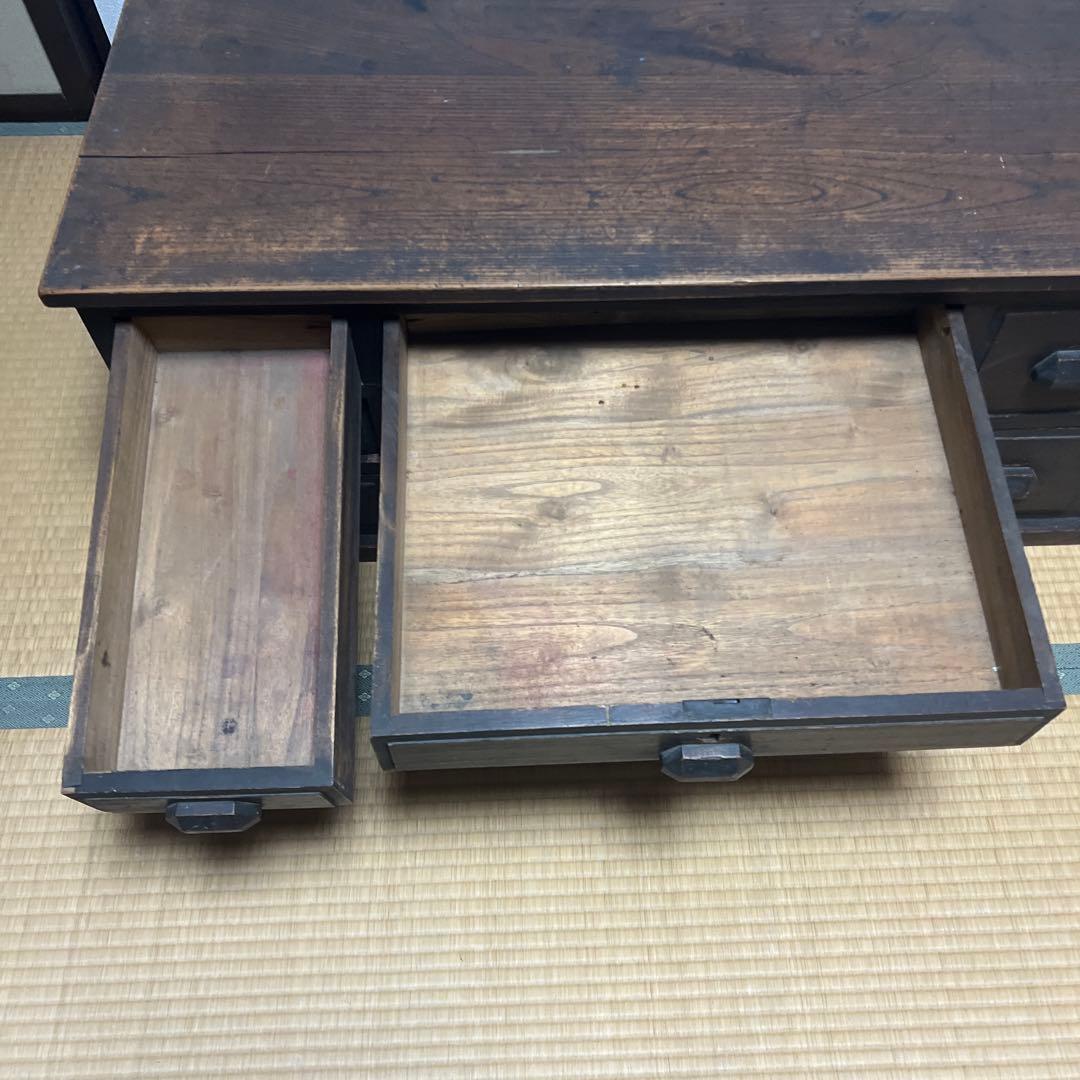 油*光様 アンティーク机　昭和レトロ　両袖引出し付き 座机 文机 和室机 ヴィン