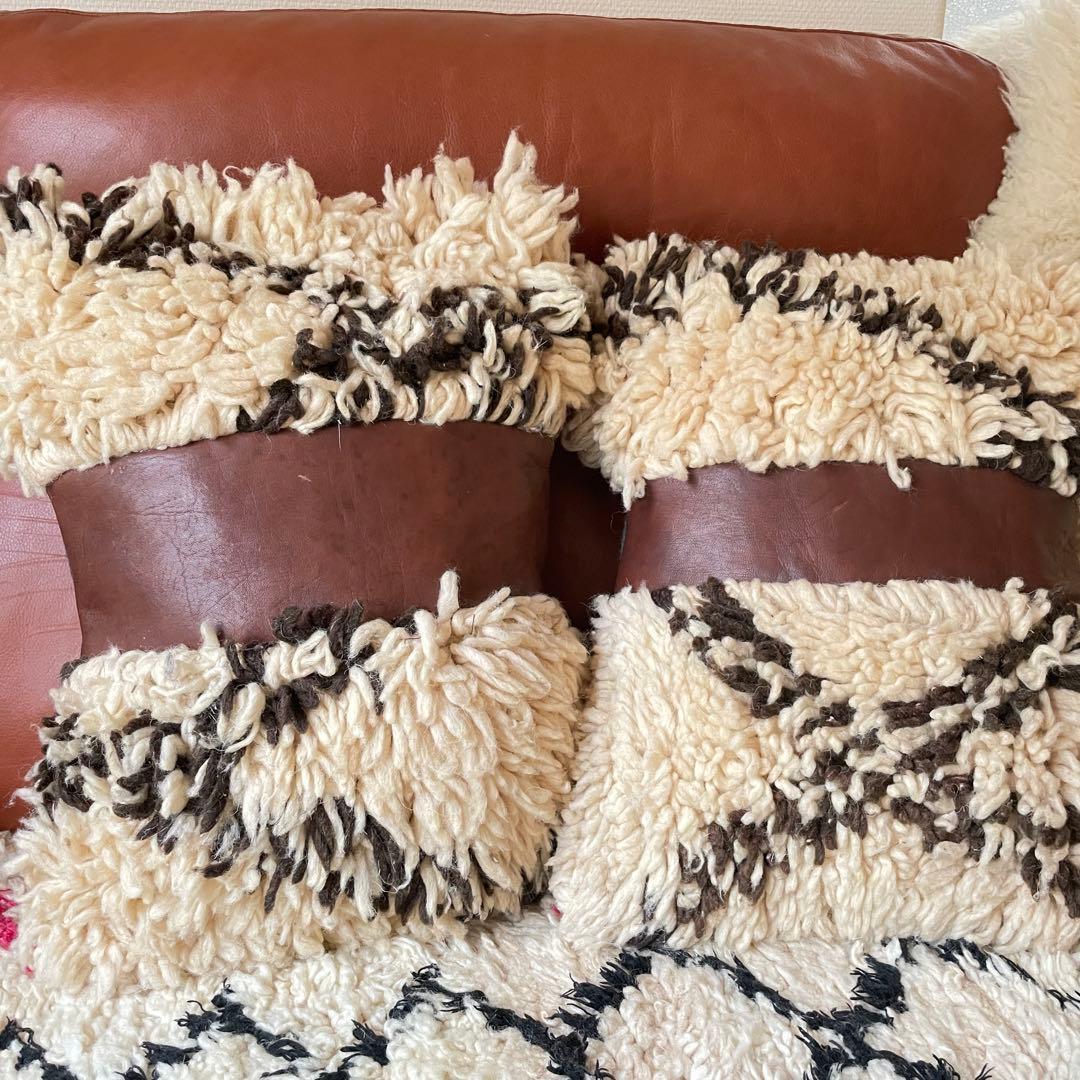 クッションカバー　ヴィンテージベニワレン　レザーミックス　茶×茶　ブラウン