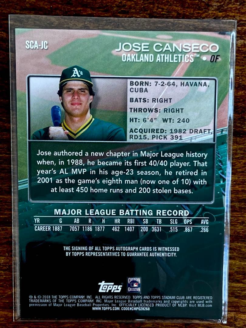 2018 Jose Canseco auto ホゼカンセコ 直筆サイン