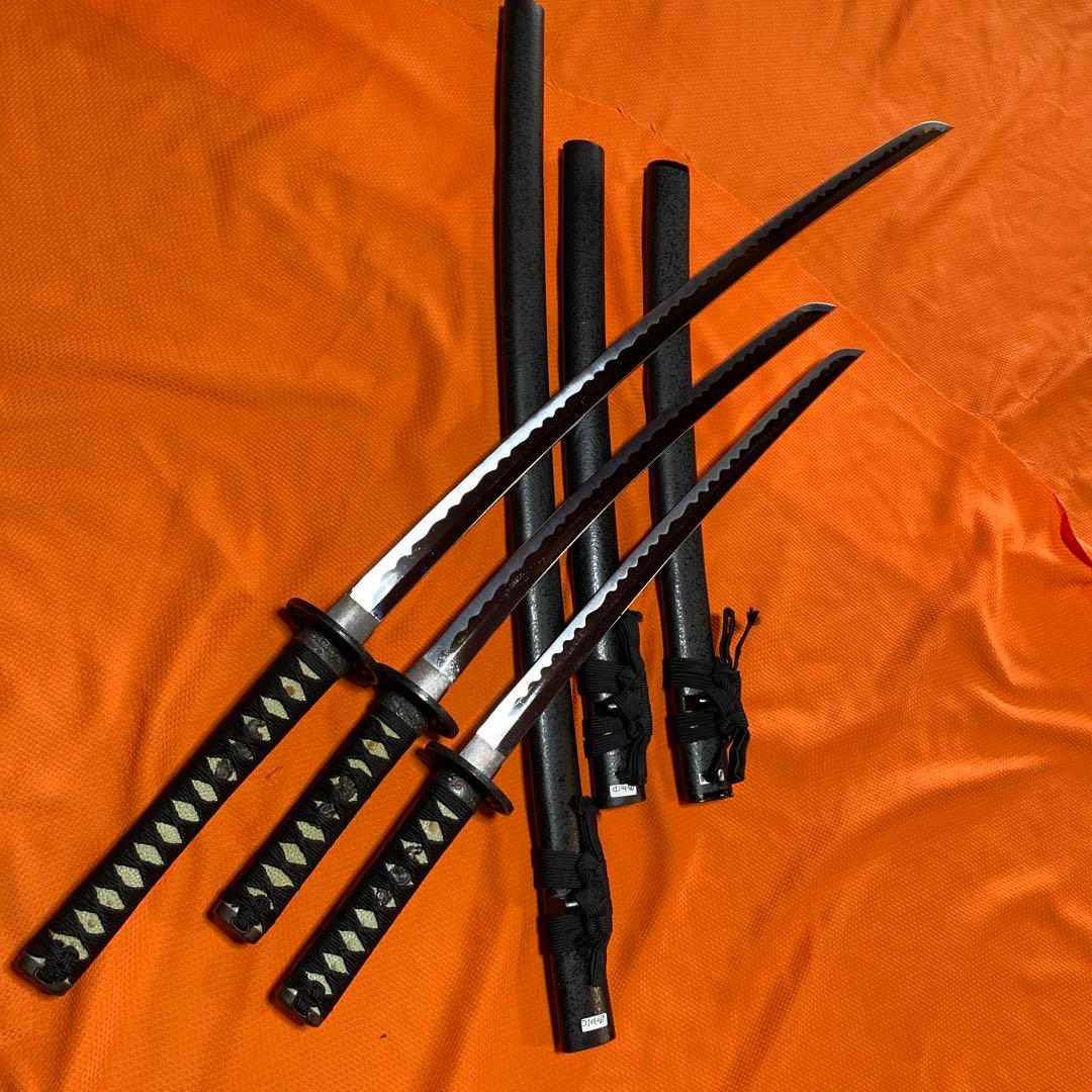 割安模造刀大小3本セット 黒柄 雲龍楕円鍔