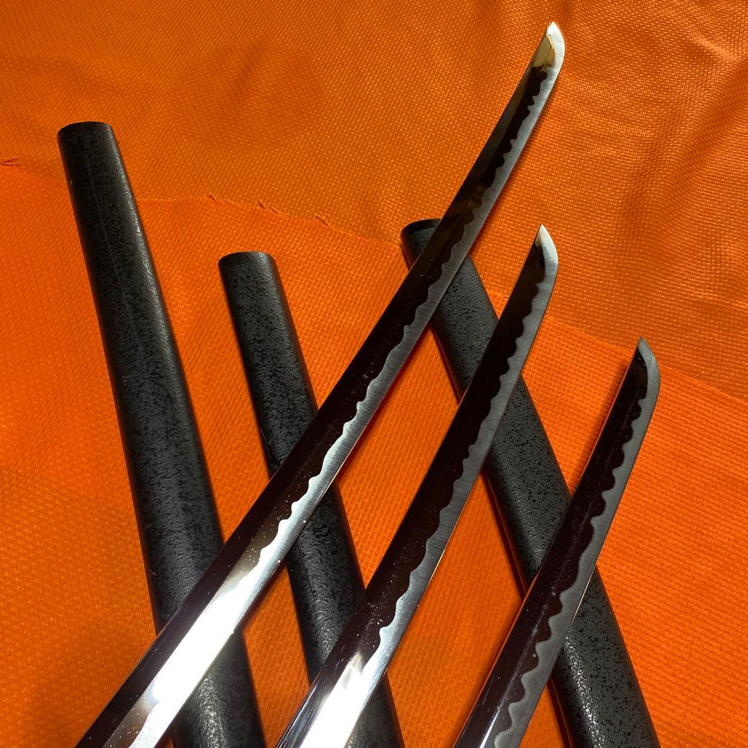 割安模造刀大小3本セット 黒柄 雲龍楕円鍔