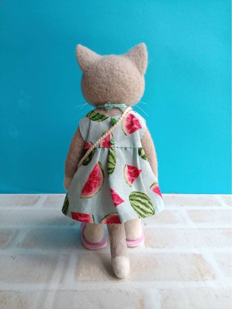 ハンドメイド★羊毛フェルト　猫　夏　スイカ　ネコ