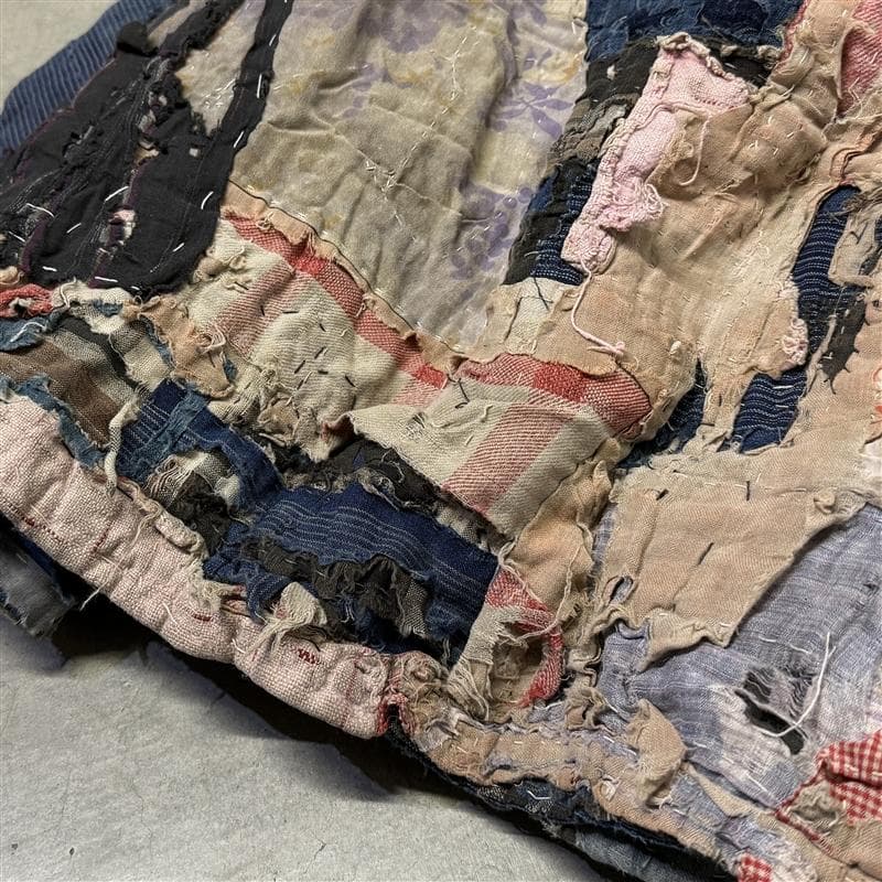 古布 木綿 藍染 刺子 継ぎ接ぎ 襤褸 ⑨ 4幅 縦112cm 横123cm