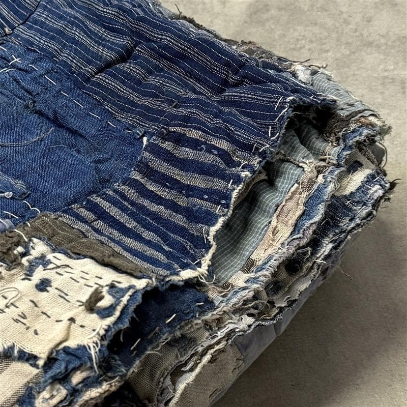 古布 木綿 藍染 刺子 継ぎ接ぎ 襤褸 ⑨ 4幅 縦112cm 横123cm