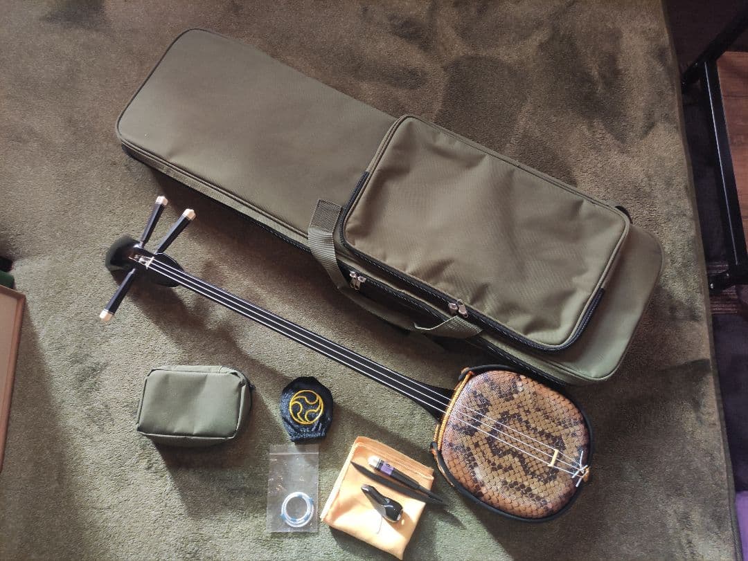 三線人工蛇柄皮セット　メンテナンス済み